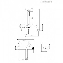Μπαταρία Λουτρού Armando Vicario Industrial Inox 512100-110 με Tηλέφωνο Anticalcare, Επίτοιχο Στήριγμα Τηλεφώνου και Άθραυστο Σπιράλ 1,5m